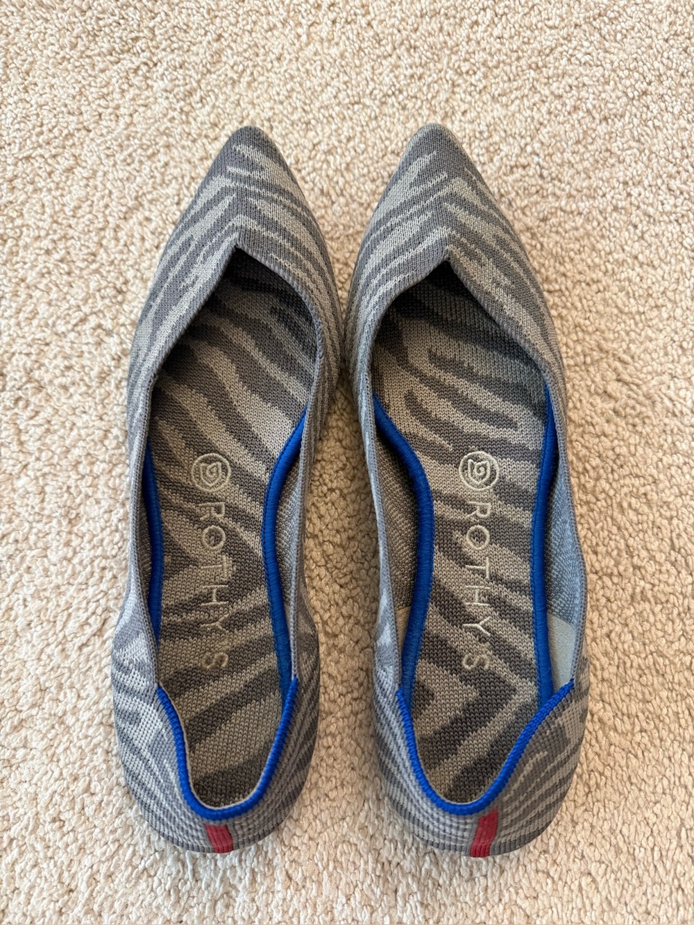 Rothy’s Gray Zebra-Print Pointed Flats